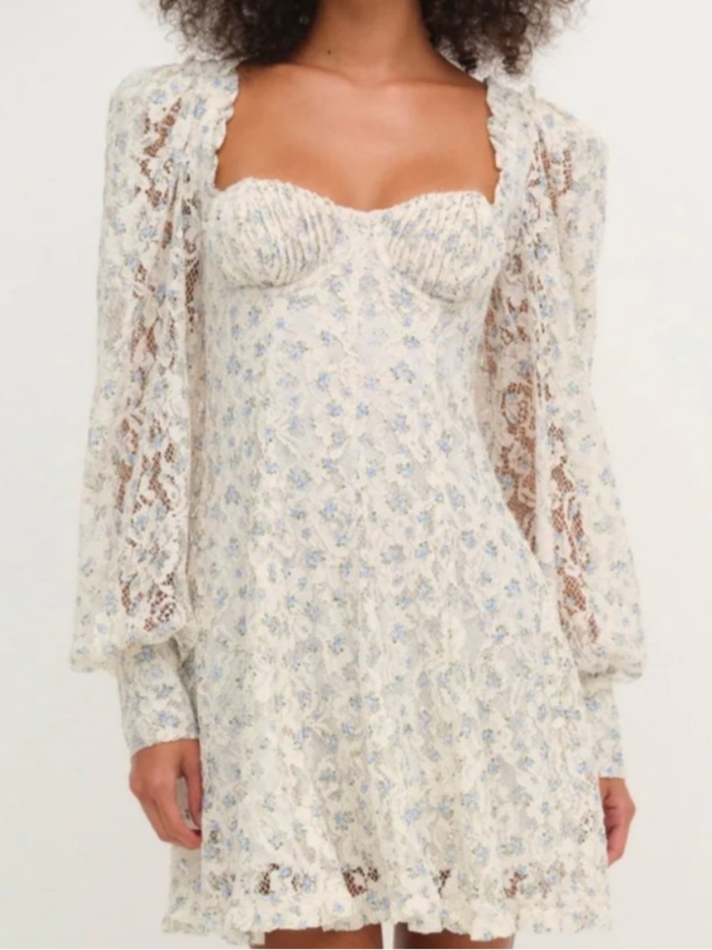 NWT For Love and Lemons Floral Lace Bustier Mini Dress Donna long sleeve xs